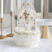 Cake decoration ornaments pearl lace big Crown Princess Crown carousel butterfly alloy dress Net Red