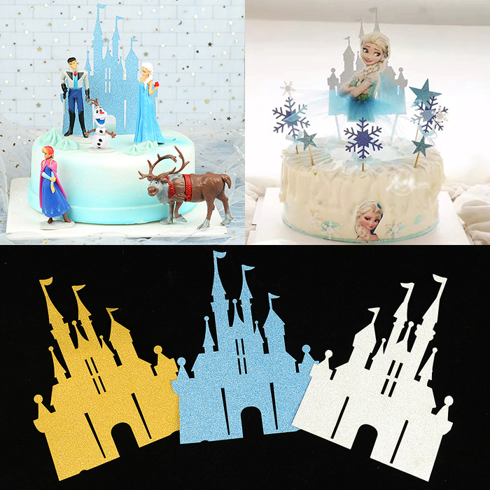 Castle birthday cake card birthday party baking decoration flag material package snowflake castle card plug-in