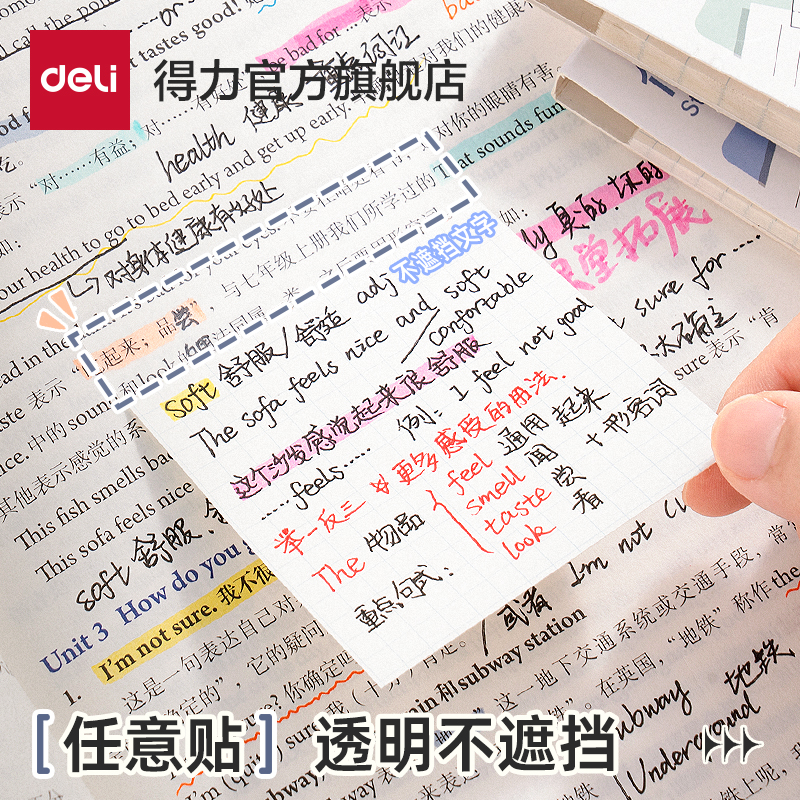 デリ任意シール 拡張付箋 ブロックしない 透明 折りたたみ可能 大学院受験生 切り取り可能な付箋付き シール任意シール 中高生 メモ 添削 間違った質問 付箋