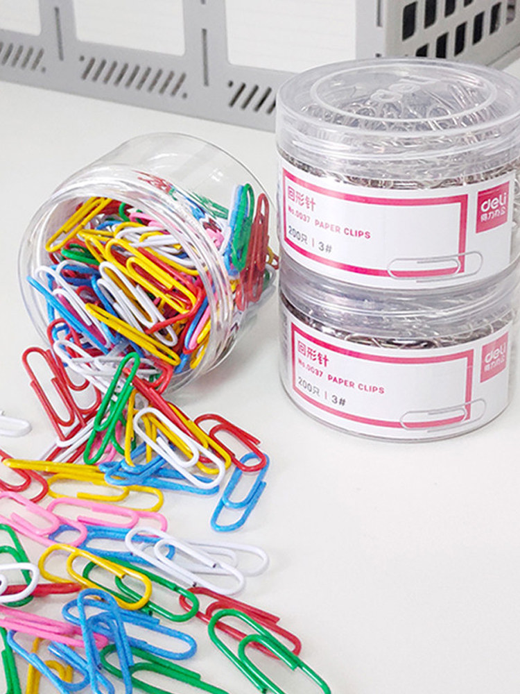 [Three-Pack]Deli Metal Paper Clips 0037 Office Thickened Electroplated Surface Paper Clips Colorful Paper Clips Student Craft Stationery Colorful Paper Clips Thumbtacks Combination Three Pins One Staple