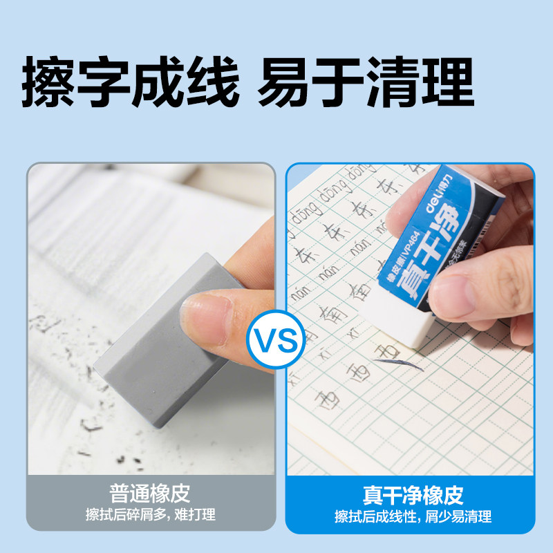 Deli Genuine Clean Eraser, Safe and Phthalate-Free, Low-Residue White Eraser for Elementary School Students, Suitable for Children, Erases Words into Lines, Leaves Few Marks, Suitable for Kindergarten, Erases Pencils