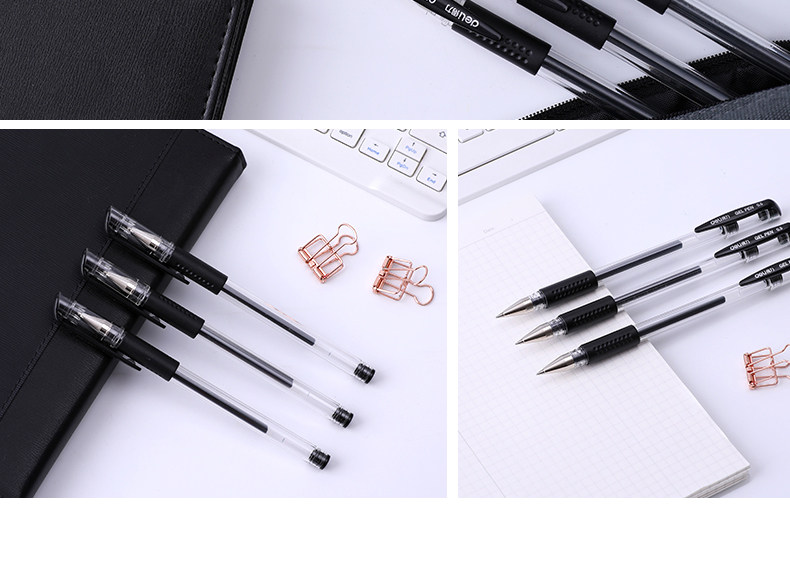 得力33140中性笔学生考试量贩式黑笔水笔碳素笔0.5mm 60支装