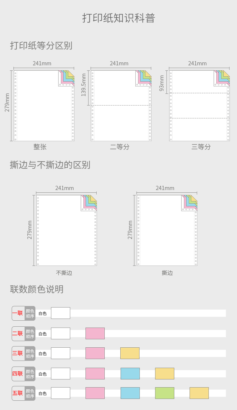 得力彩色电脑打印纸二三四五联不等分二三等不撕边