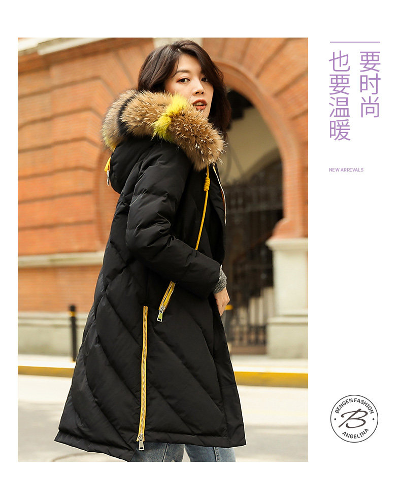 反季好价 冰洁 女士 貉毛大领 中长款羽绒服 图11