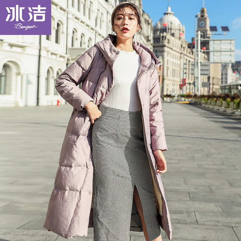Ice-cleaning autumn and winter down clothes 2021 New women's light and thin long version over kneecap Fashion Even hat warm jacket