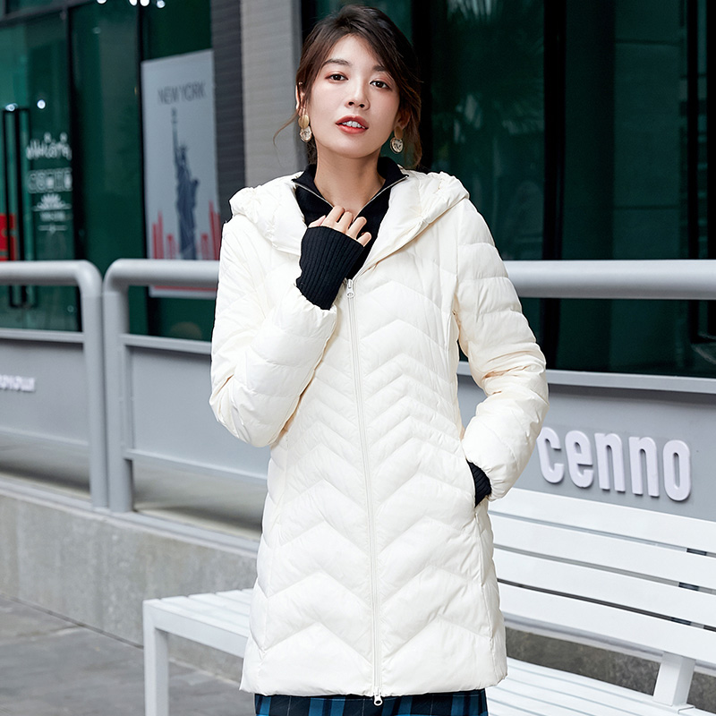 Ice sạch 2019 mùa thu / mùa đông mới của Hàn Quốc phiên bản của giản dị mũ dài mỏng xuống áo khoác phụ nữ xuống áo khoác