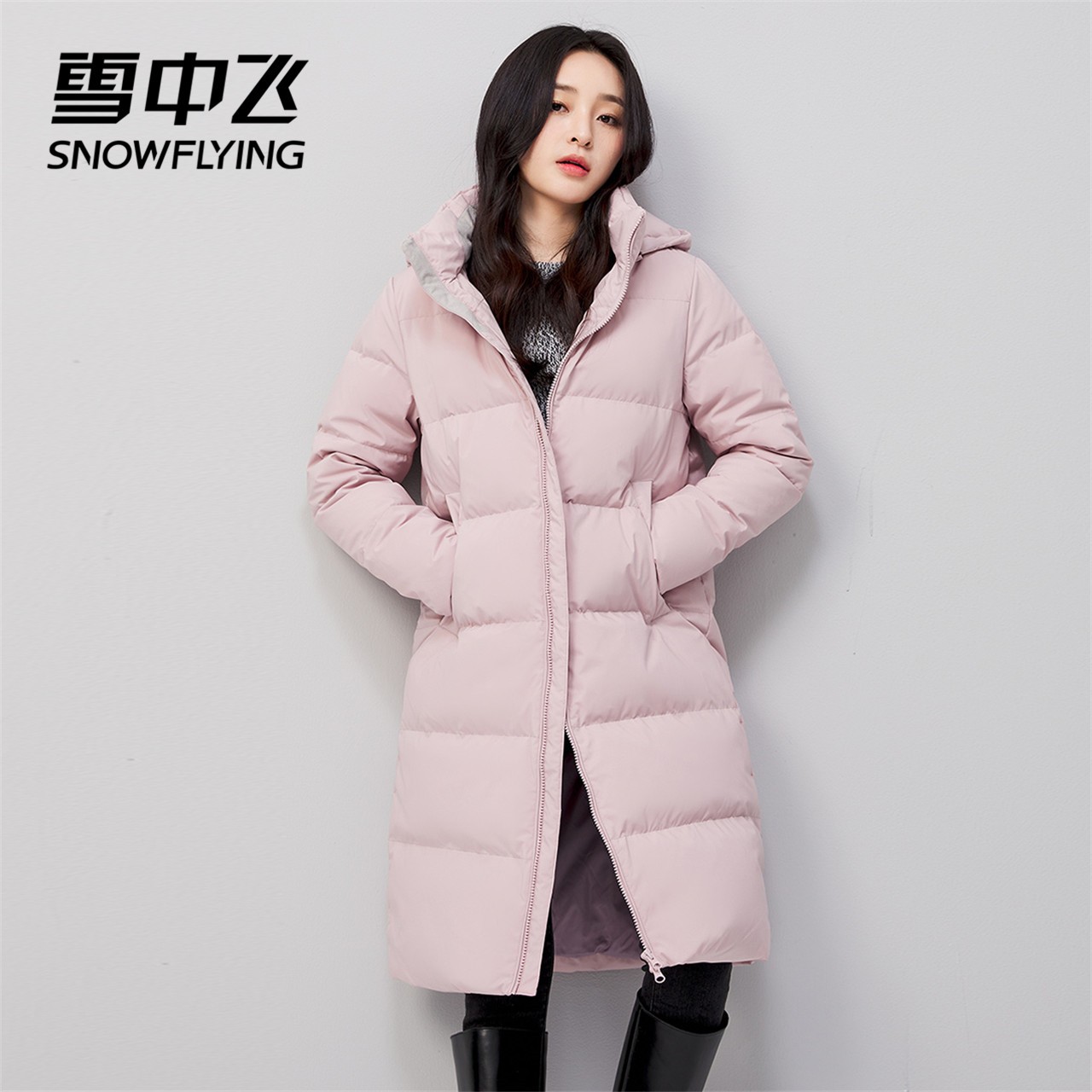 雪中飞官方2021秋冬新款简约韩版女士中长款修身保暖外套羽绒服