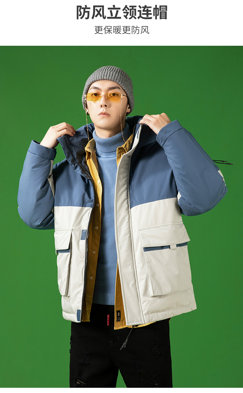 雪中飞 男士加厚防风 拼接撞色工装羽绒服 90%白鸭绒 图2