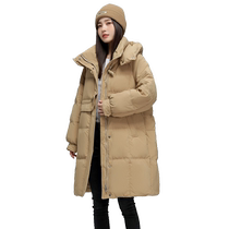 Flying in the Snow 2023 Autumn and Winter New Womens Mid-Length Hooded Down Jacket Horn Buckle Casual Simple Temperament Windproof