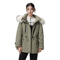 Flying in the Snow 2024 new autumn and winter womens mid-length down jacket Parker raccoon fur collar waist waist temperament intellectual warmth