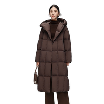 Flying in the Snow 2024 Autumn and Winter New Womens Long Goose Down Hooded Down Jacket is warm thick soft and has good temperament