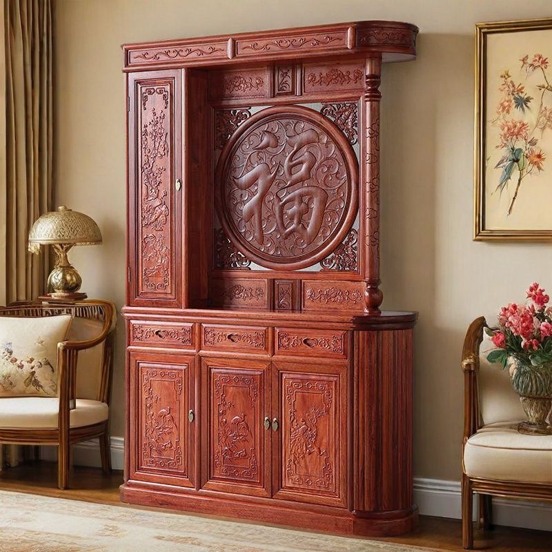 Chinese-Style Solid Wood Entrance Hall Living Room Partition Double-Sided Wine and Shoe Cabinet Golden Rosewood Storage Room Entrance Screen