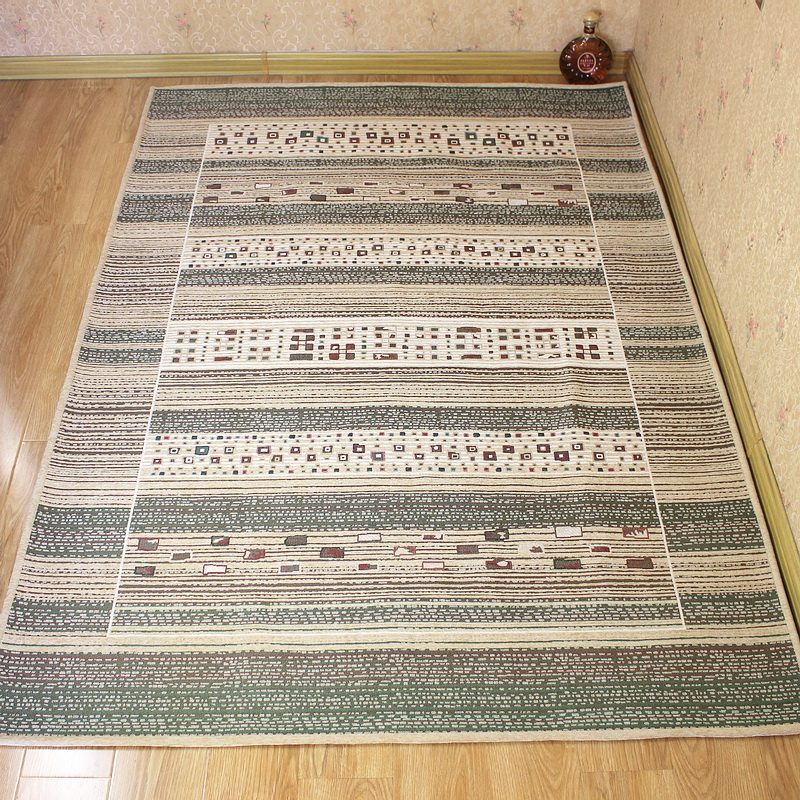 Striped pastoral children's room study bedroom cute bedside rug living room coffee table cushion sofa American country green