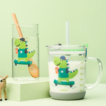 Childrens milk cup anti-burn with scale glass cup large baby flush milk powder special straw to drink milk glass of milk powder cup