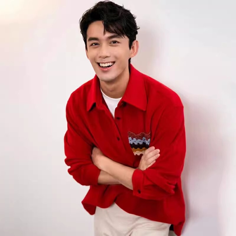 Wu Lei's Same Trendy Brand Red High-End Lapel Cashmere Sweater with Pocket Color-Blocking Loose Casual Sweater for Men and Women