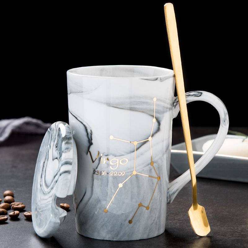 Nordic creative ceramic cup 12 constellation mug with lid spoon couple Coffee Cup for men and women household water Cup