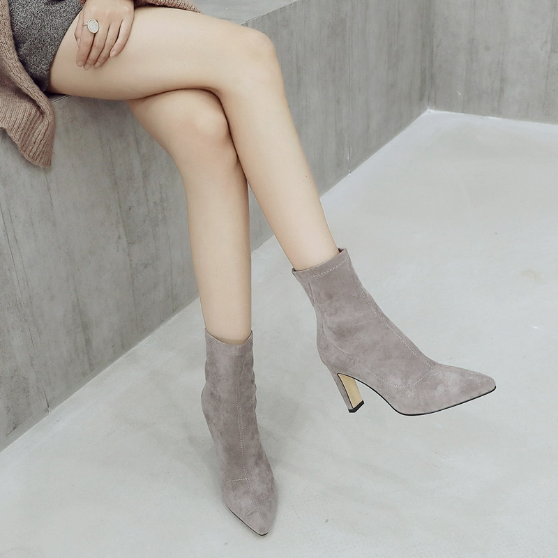Madame Shuangsong Short Boots 100 Hitch High Heels Children Autumn Winter Pointy Light Shades With Grey Explicit Feet Little Martin Boots-Taobao