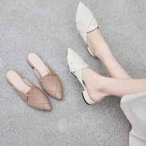 (Shuangsong) Baotou Half slippers female midway with out flat flat-bottomed Mueller shoes 100 Lazy people outside wearing sandals