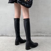 However knee-length boots female small sub medium cylinder boots coarse heel long drum rider boots female spring autumn single boots Slim High Cylinder Boots