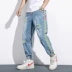 Mùa hè quần jeans rách sáng màu phiên bản nam Hàn Quốc của xu hướng tự tu luyện chân quần cho nam quần harem giản dị quần tây - Quần jean Quần jean