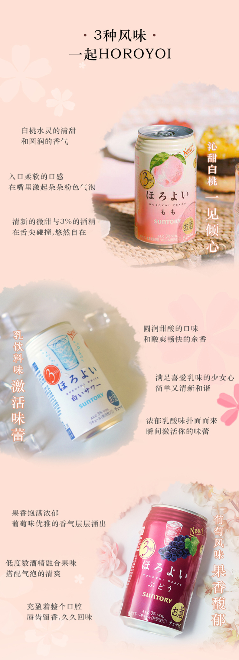 日本原装进口 三得利旗下 和乐怡HOROYOI 6口味 预调网红鸡尾酒 350mL*6罐 图6