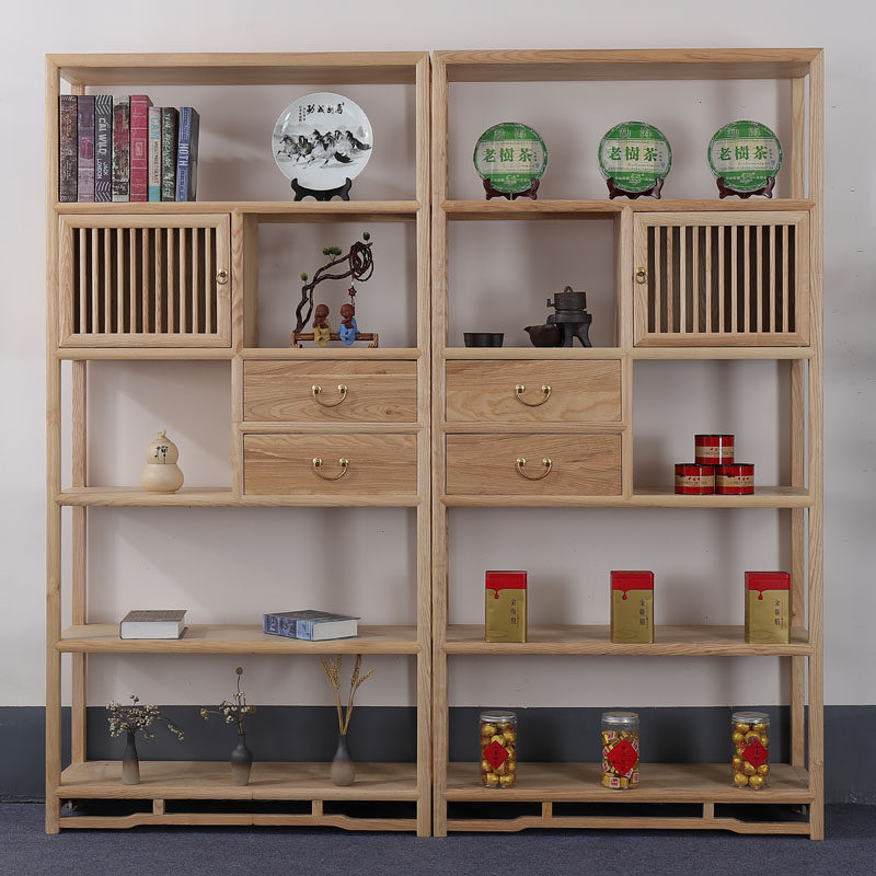 New Chinese style solid wood Bogu bookshelf rack elm tea room tea rack Duobaoge display cabinet antique porch rack