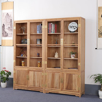 New Chinese elm solid wood bookcase two doors three doors with glass bookcase Full solid wood file cabinet storage study storage