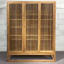 Simple log bedroom wardrobe New Chinese style modern Zen solid wood cabinet Hotel bed and breakfast storage cabinet combination customization