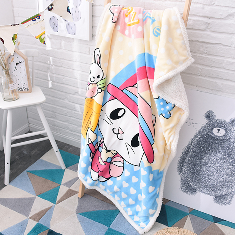 Children's blankets summer quilted by lambs, small quilts for students Kindergarten afternoon nap baby Thickened Coral Fleece Blanket