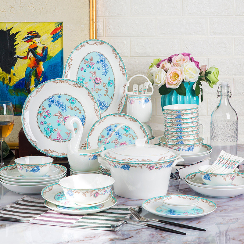 Jingdezhen ceramic tableware suit to use combined simple Korean ceramic dishes suit household continental plate