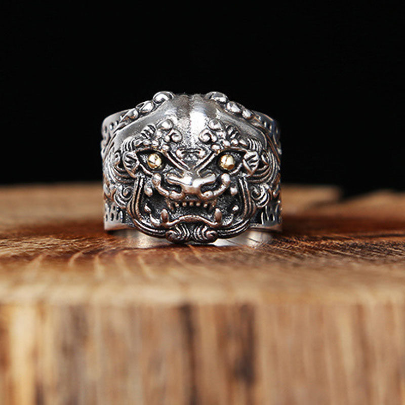 Pixiu Sterling Silver Ring Gentle Interpersonal Special Refining Mighty Spiritual Power