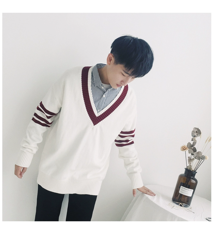 Ze Li mùa thu và mùa đông gốc solid color cao đẳng gió V-Cổ couple loose ấm dệt kim hoang dã áo thun áo len nam cardigan nam