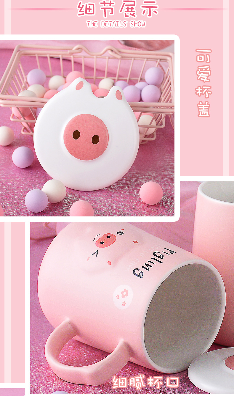 Cốc cá tính dễ thương có nắp muỗng đôi nữ siêu dễ thương cốc nước gia đình xu hướng sáng tạo cốc gốm cốc cà phê - Tách bình thủy tinh đựng nước 2 lít