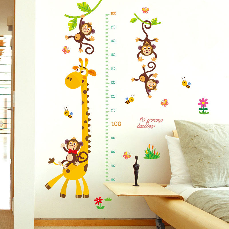 Children's body high wall stickup can remove cute cartoon Animals small children Home Baby height measuring ruler sticker