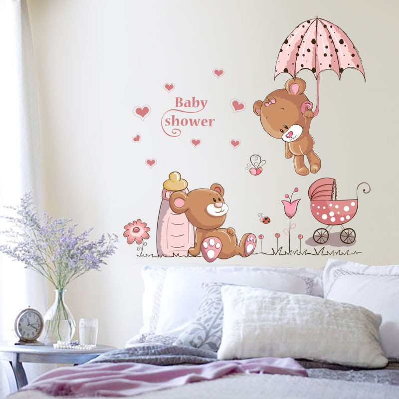 Cute stay Bear cartoon Cartoon Wall Sticker Children Room Decorated with self-adhesive wallpaper Collage Nursery Wall Stickers