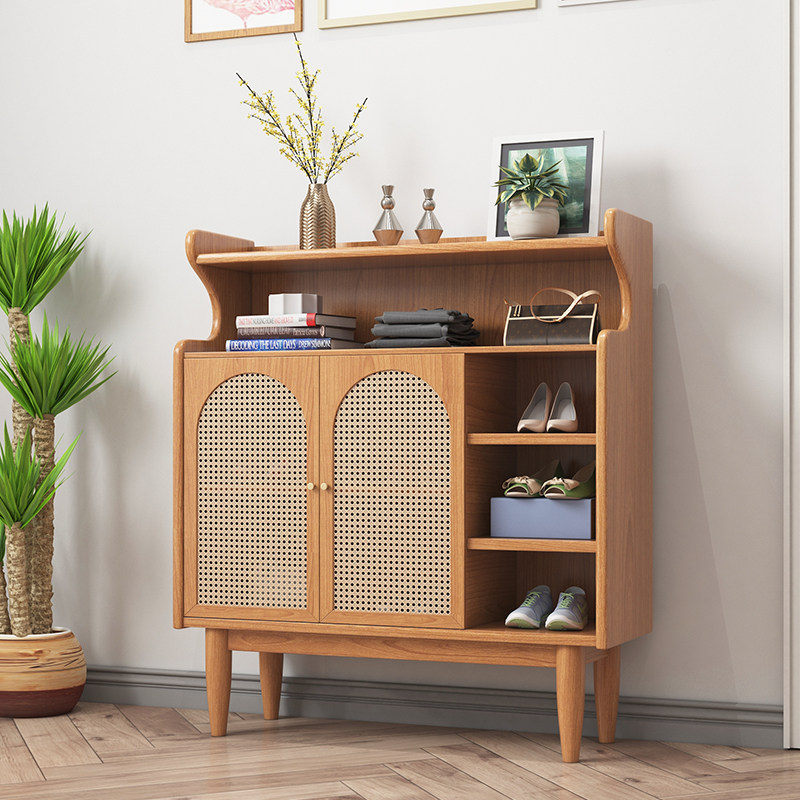 Nordic solid wood rattan shoe cabinet simple modern storage cabinet Japanese porch cabinet foyer dining cabinet creative storage cabinet