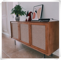 Large and small apartment wall cabinet Japanese-style solid wood rattan sideboard home kitchen cupboard storage storage tea cabinet