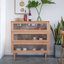 Nordic solid wood drawer simple glass cabinet creative sideboard storage cabinet cupboard flip porch cabinet