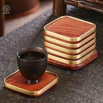 Black sandalwood pear solid wood copper coaster insulation tea cup cushion square tea cup holder kung fu tea set kung fu tea accessories