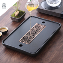 Ceramic sandblasting tea tray water storage and drainage Wujinshi small tea table Chinese simple household rectangular office tea tray