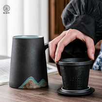 Yuanshan Ceramic Mug Large Capacity Tea Separate Cup Teacup Filter Office Japanese Cup with Cover Customization