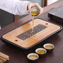 Heavy bamboo ceramic tea tray kung fu tea set simple Japanese bamboo small dry tea tray water storage and drainage tea table Tea Sea