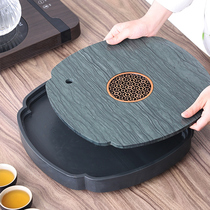 Simple household wood grain Stone tea tray Chinese square water storage type drainage tea table Wujin Stone household tea tray