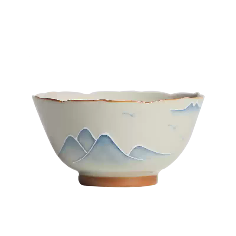 岩香坊草木灰手绘山水釉下彩主人杯陶瓷功夫茶杯礼盒装中式家用