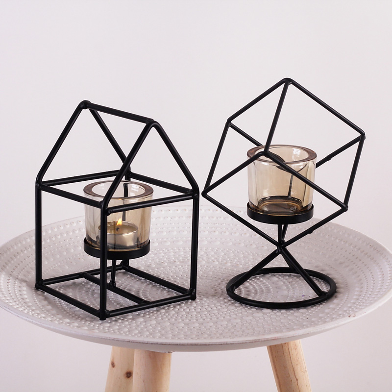 Nordic modern minimalist creative wrought iron geometric candlestick ornaments home living room decorations cafe dining room candlesticks