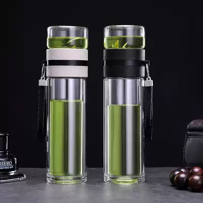 Brand tea separation tea maker Cup double-layer glass travel cup filter rope cover portable belt