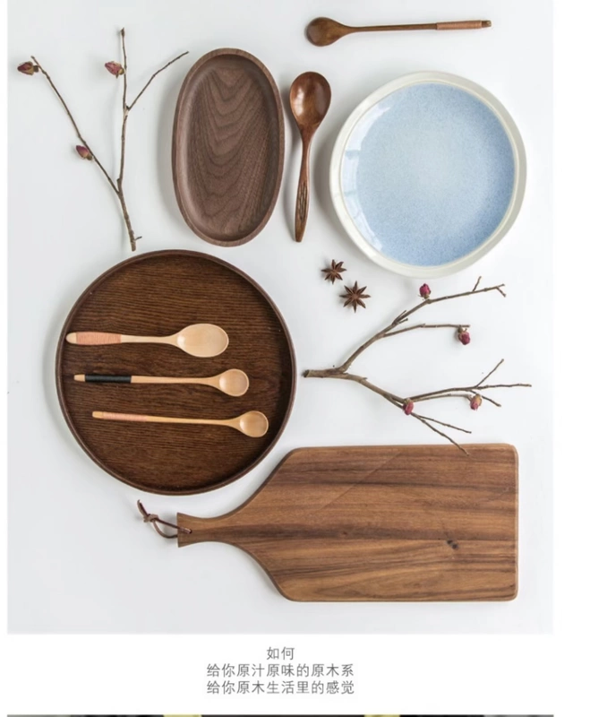 Yinxiangjiapin sáng tạo Nhật Bản tấm gỗ bánh mì tấm trái cây bít tết thớt khay trà dày khay nướng bằng gỗ - Tấm