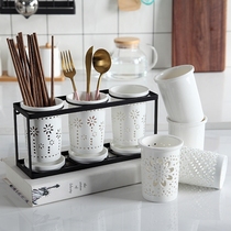 Nordic Ceramic Iron Art Chopstick Cylinder Drain Home Hollowed-out Three-cylinder Chopstick Containing Box Chopstick Cylinder Wall-mounted Delivery
