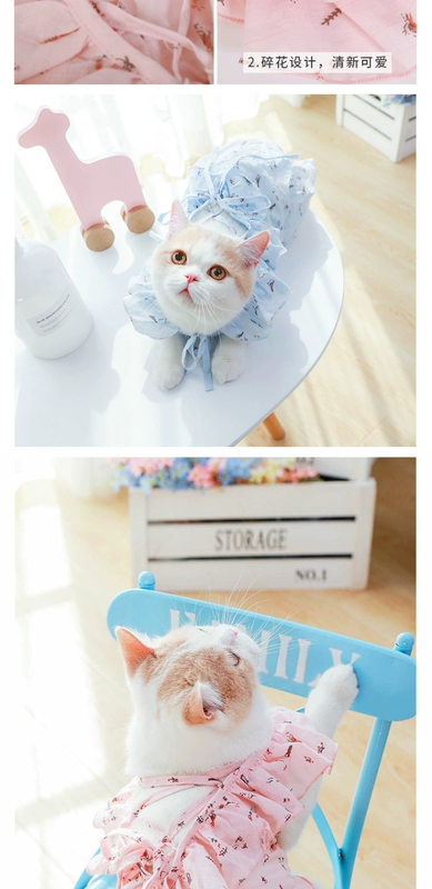 Kitty quần áo con rối đẹp ngắn sữa mèo cưng mùa hè phần mỏng dễ thương mèo con trang phục mùa hè chống tóc váy - Quần áo & phụ kiện thú cưng