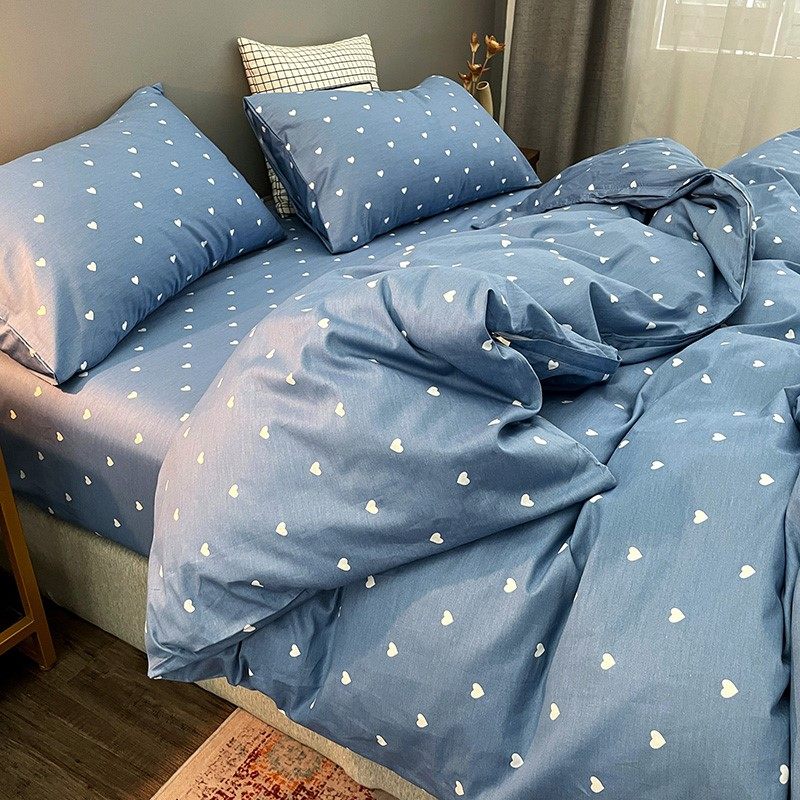 Nordic wind four-piece cotton cotton 100 bedding student three-piece ins quilt cover sheet summer wave point